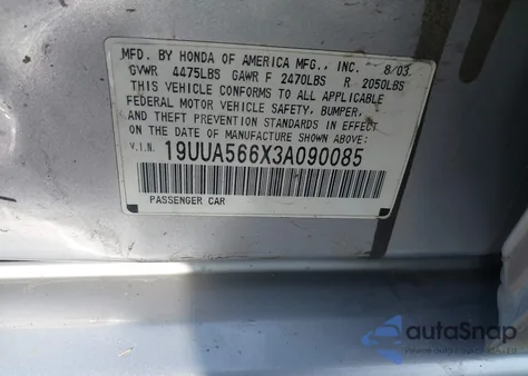 2003 Acura Tl 3.2 z USA, uszkodzony, nr VIN 19UUA566X3A090085